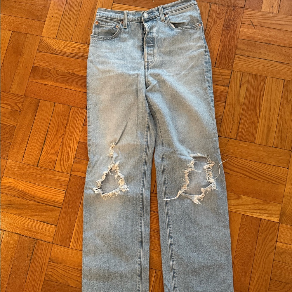 Levi's Light Blue Distressed Straight Leg Jeans